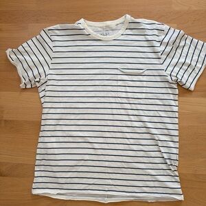 Rag & Bone Organic Cotton Striped T-Shirt Miles Jersey Large Blue Ivory